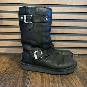 UGG Black Leather Winter Boots